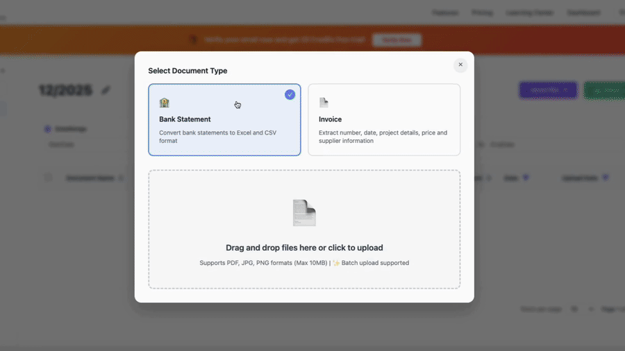 VaultCaddy 上傳演示 - 選擇文檔類型並拖放上傳
